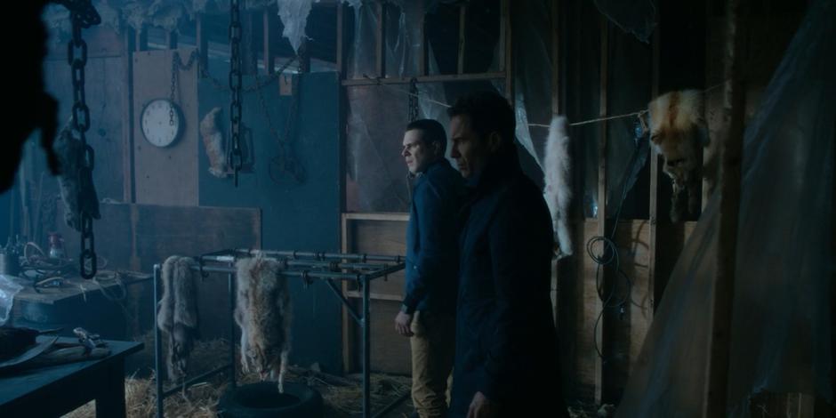 Trevor and Grant look around the rundown building and find it filled with dead animals.