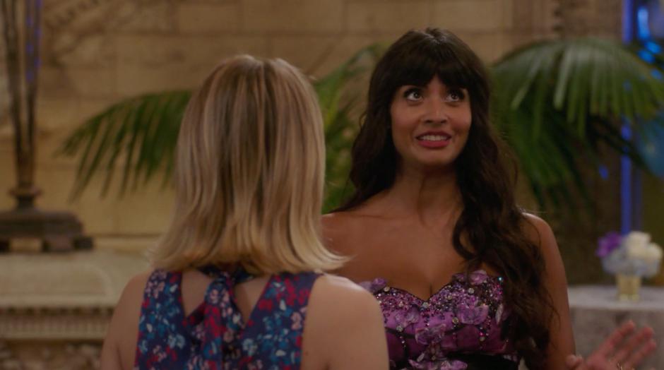 Tahani explains to Eleanor how there is no way the other party can top hers.