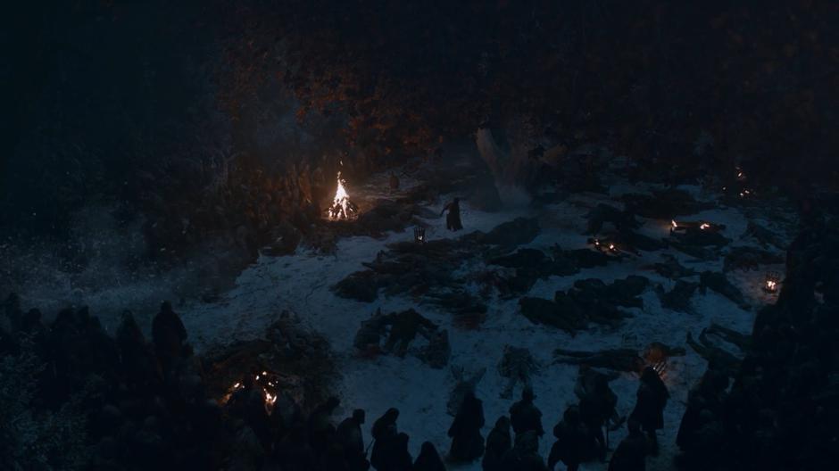 Arya lands on the ground in front of Bran as the dead begin to disintegrate around her.