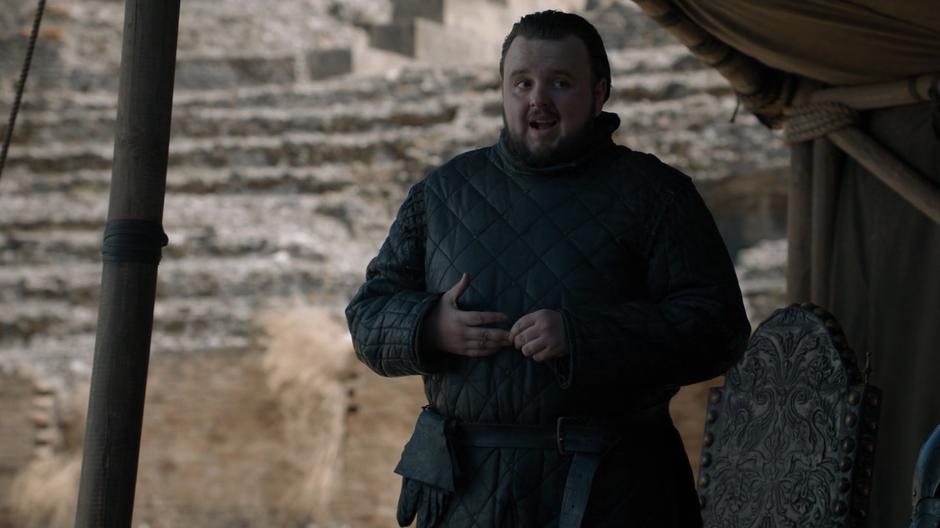 Sam stands up to propose letting the people of Westeros choose their new ruler.