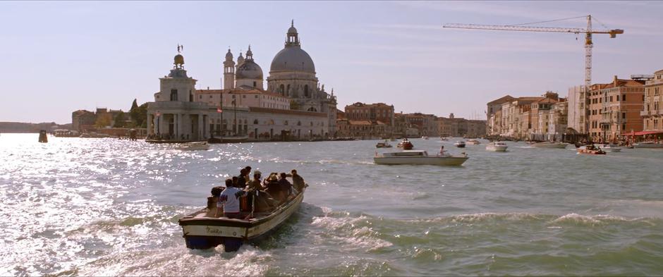 The boat bringing the group into the city heads down the main canal.