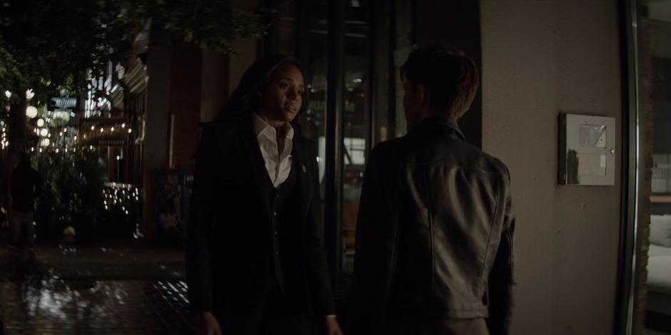 Sophie stops outside the restaurant to talk to Kate about what happened inside.