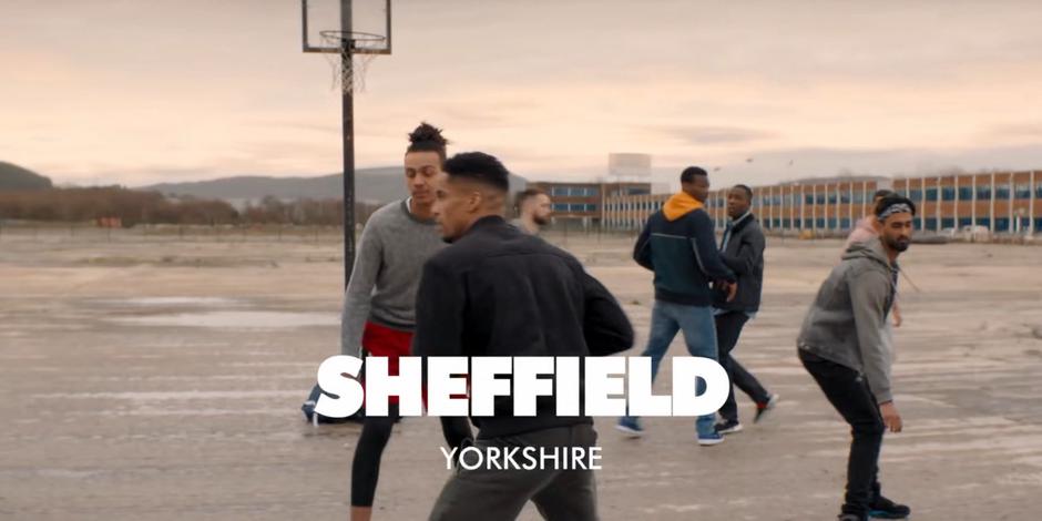 A group of Ryan's fiends play basketball on their impromptu court.