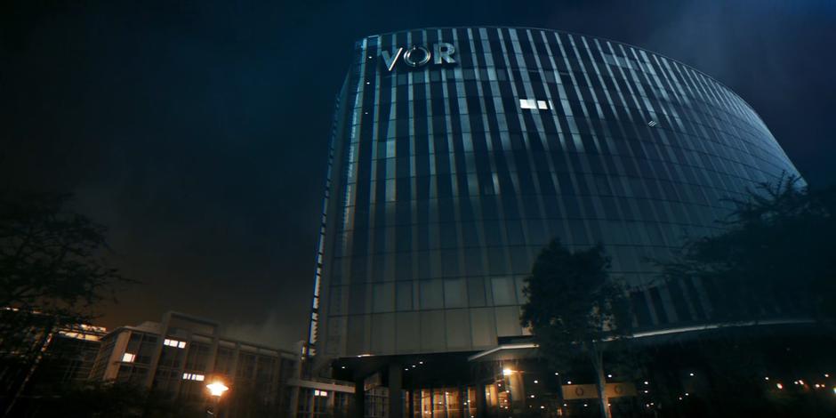 Establishing shot of the building at night.