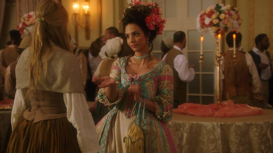 Zari holds out her hand to Ava offering her expertise to help getting to Marie Antionette.