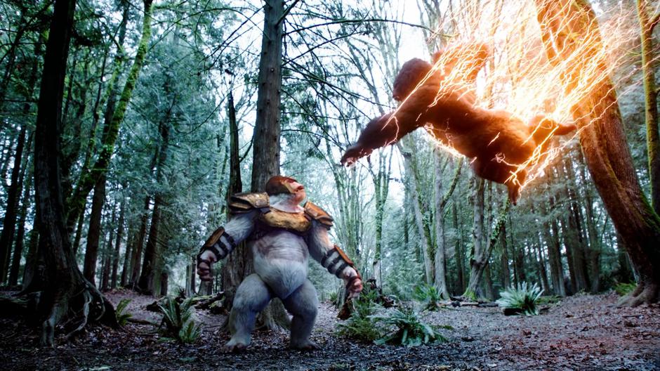 Grodd leaps at Solovar crackling with the Speed Force.