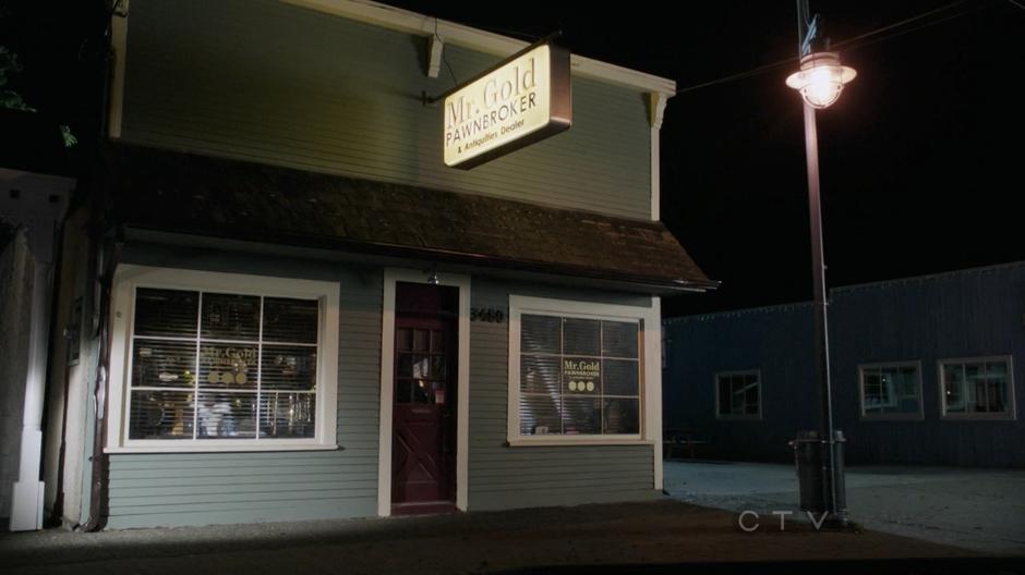 The front of Mr. Gold's Pawn Shop.