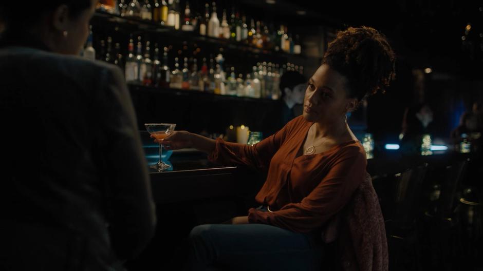 Ruby sits at the bar and tells Mel that the party kinda broke up when the Charmed Ones arrives.