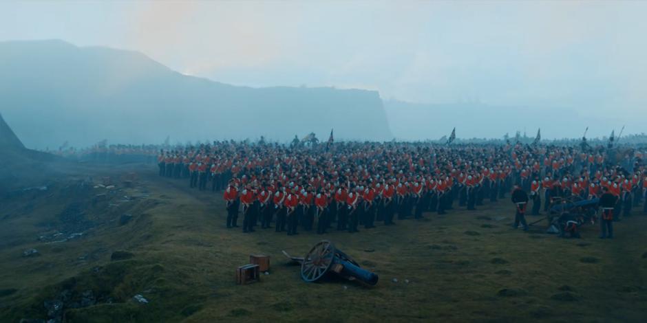 The British army assembles before the battle.
