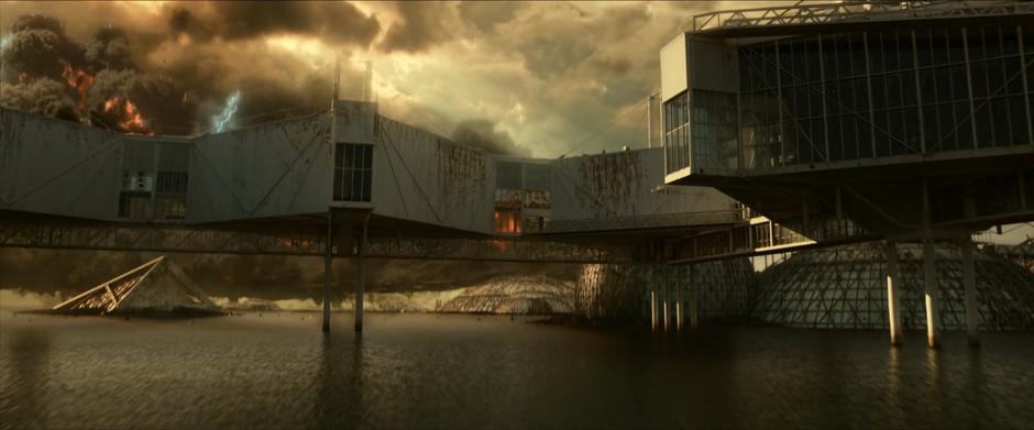 Establishing shot of the abandoned colony as the ion storm approaches.