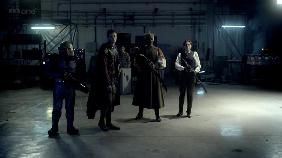 Rory and the other soldier's of the Doctor get ready to fight the Headless Monks.