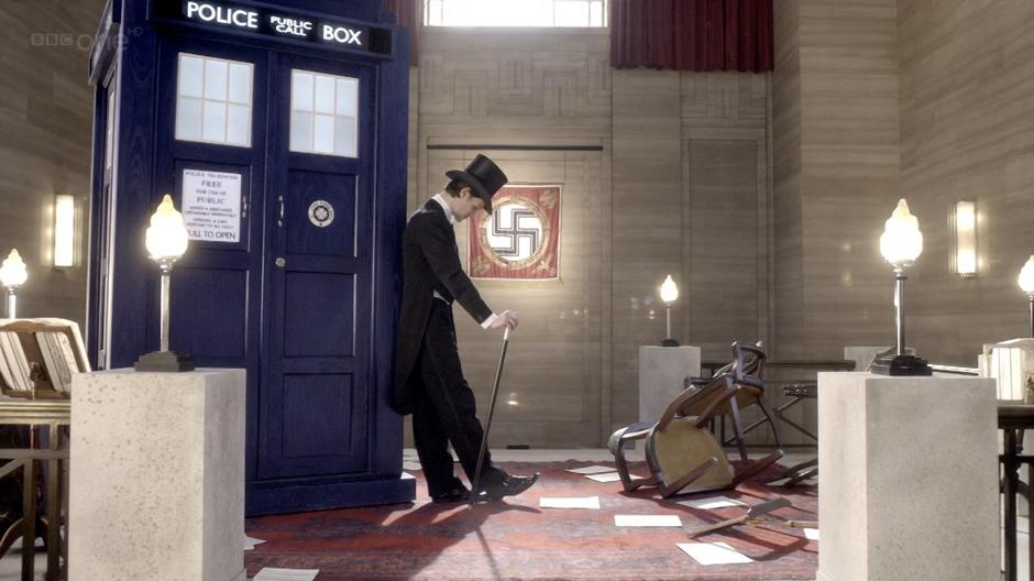 The Doctor arrives dressed very nicely.