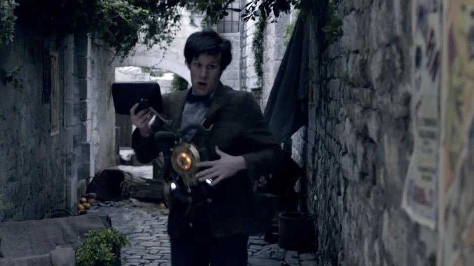 The Doctor runs from the invisible beast.