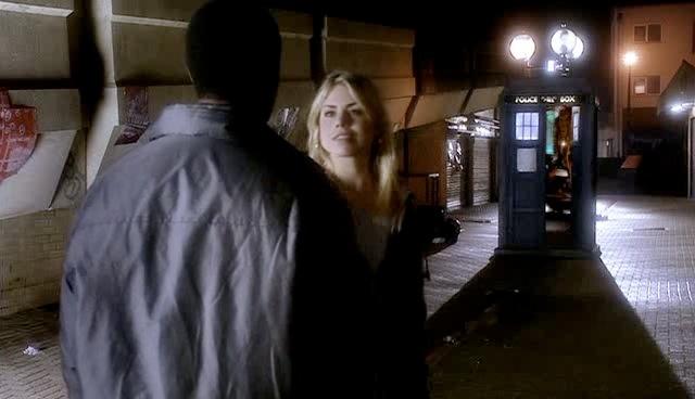 Rose says a quick goodbye to Mickey before leaving with the Doctor.