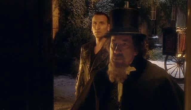 Charles Dickens and the Doctor try to get into the funeral parlor.