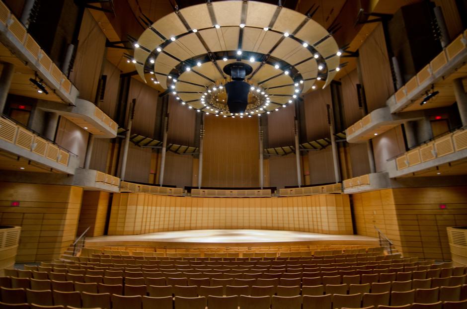 Inside the Chan Shun Concert Hall, looking towards the stage.