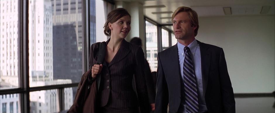 Rachel Dawes and Harvey Dent talk after the eventful time in court.