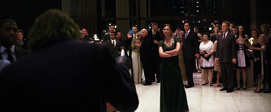 Rachel Dawes confronts Joker during the penthouse siege.