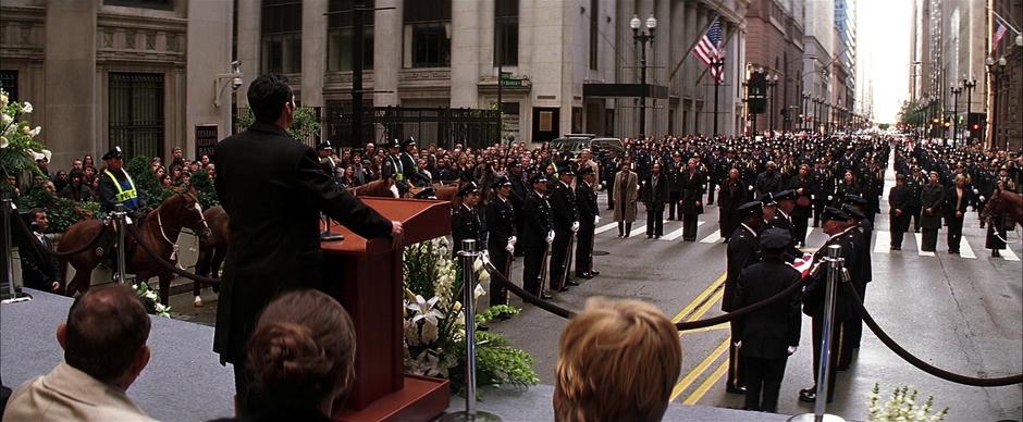 The Mayor gives a speech at the funeral.
