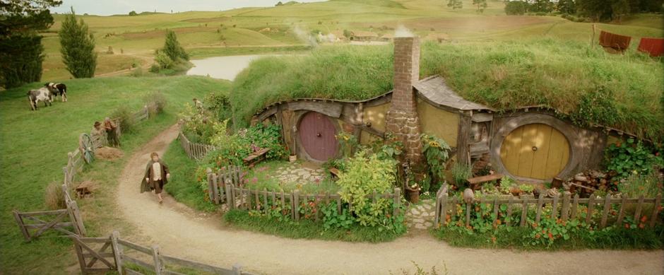 Sam returns to his home after saying goodbye to Frodo at the Grey Havens.