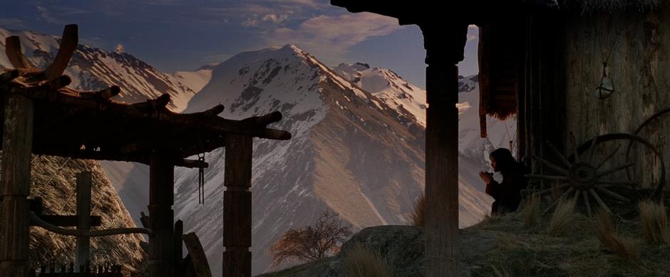 Aragorn sees the Gondor beacon being lit on a mountain adjacent to the city.