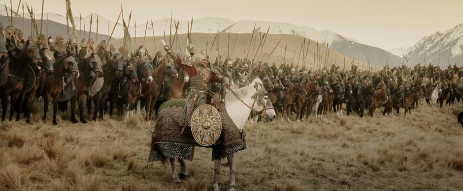 Theoden prepares to lead the Rohirrim army to war around Minas Tirith.