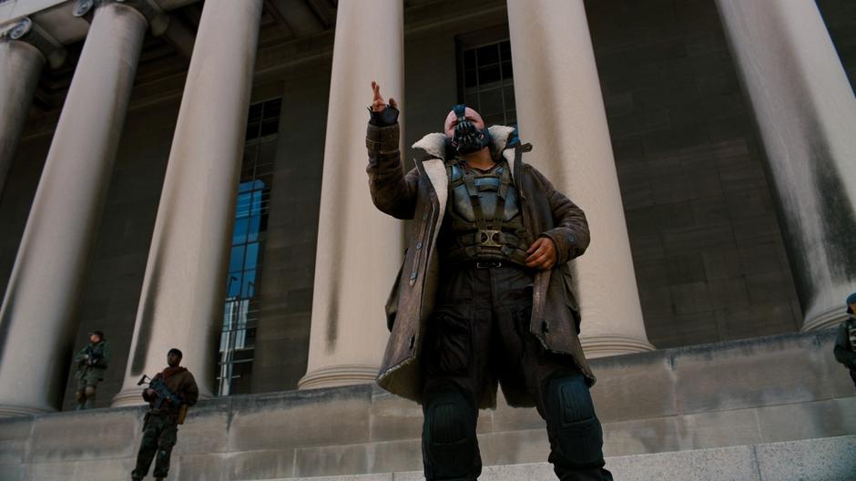 Bane talks to the media about his plans for the city.