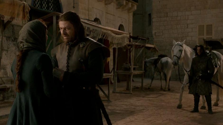 Ned and Catelyn say their goodbyes.