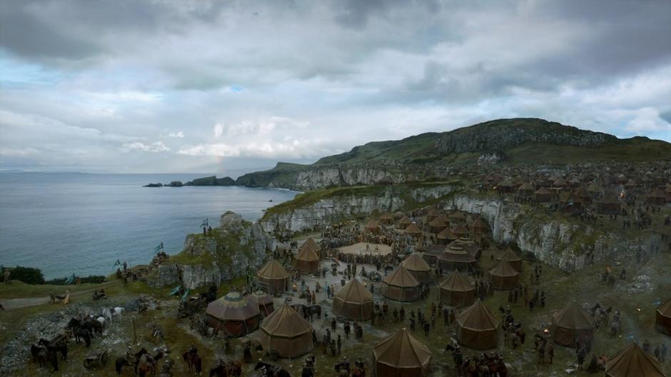 Wide establishing shot of Renly's camp during the tournament.