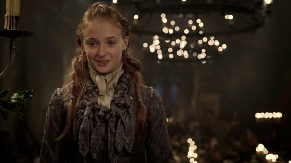 Sansa excitedly meets Joffrey during the party.