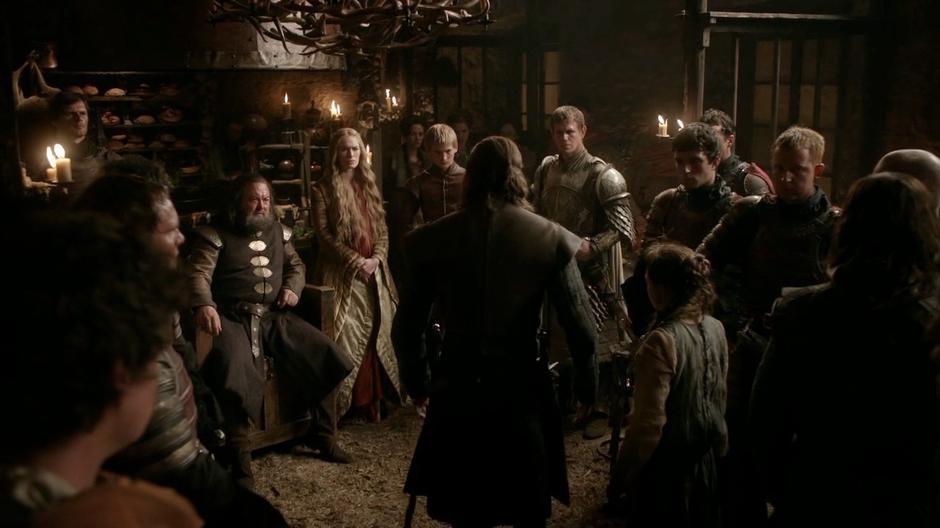 Ned talks to the King and Queen about what happened with Joffrey and Arya at the riverside.