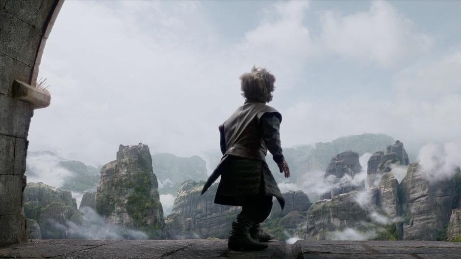 Tyrion looks out over the Vale from his sky cell.