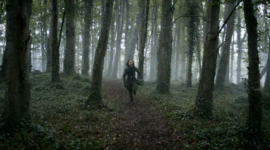 Bran runs trough the woods during his dream.