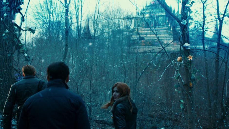Clary looks back at Simon as they see the Seelie Court off in the distance.