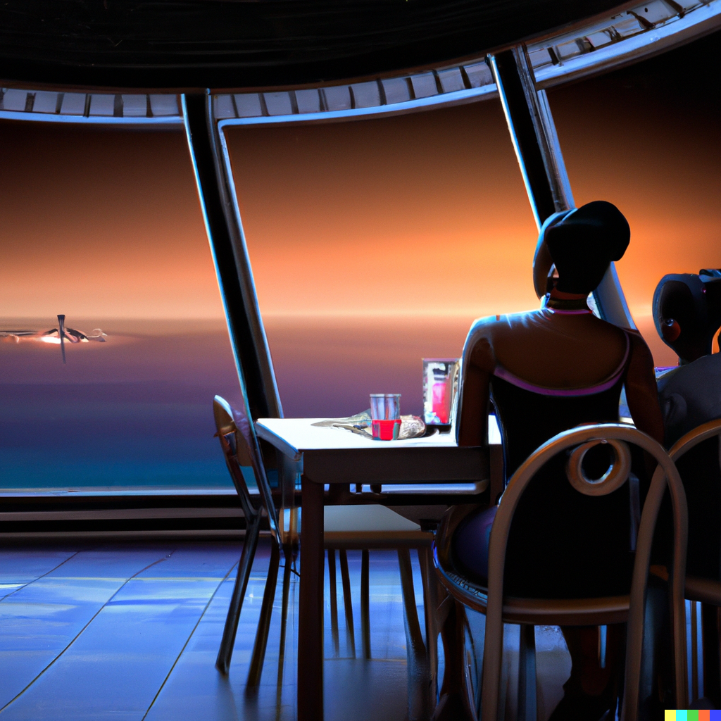 DALL-E Generated image of Aisha and her mother having dinner