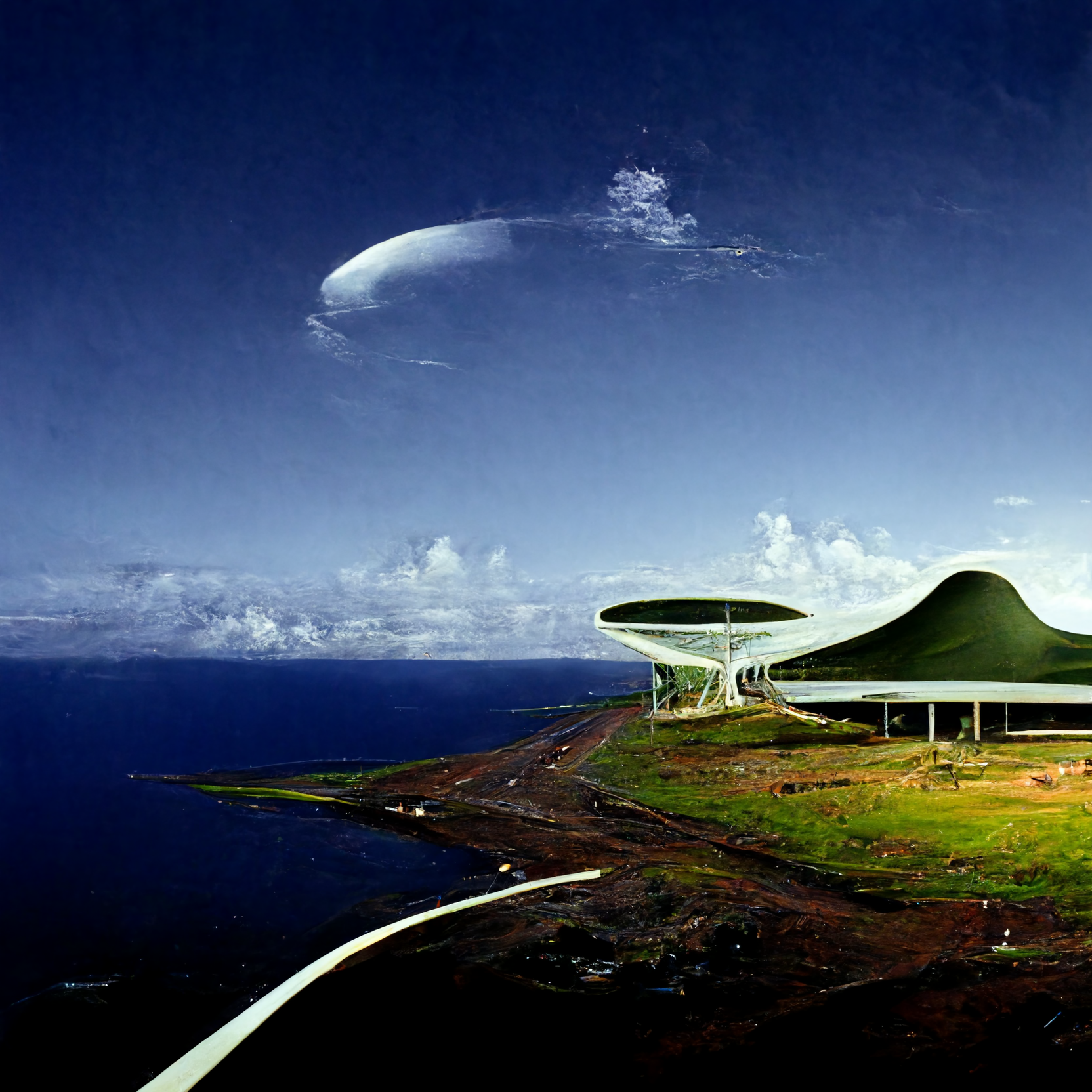 Midjourney generated image of the spaceport on a hawaiian island