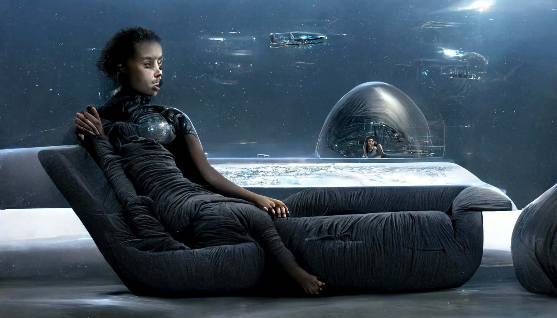 Midjourney generated image of Aisha in an acceleration sofa