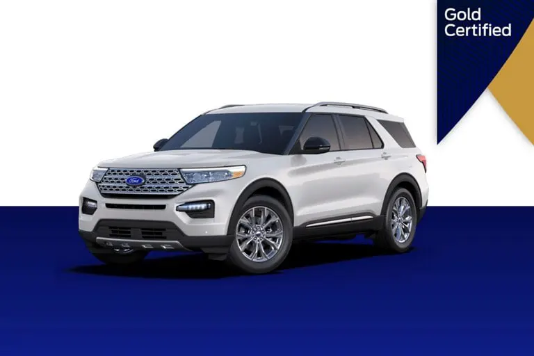 Ford Explorer alongside a Gold Certified banner