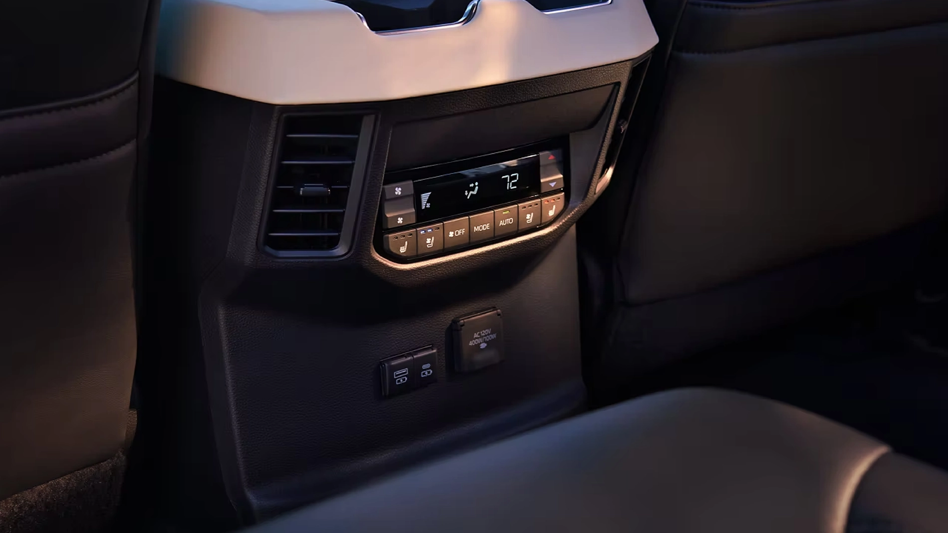 2023 Toyota Sequoia Interior The interior of a Capstone 2023 Toyota Sequoia showing the second-row heater and leather seats