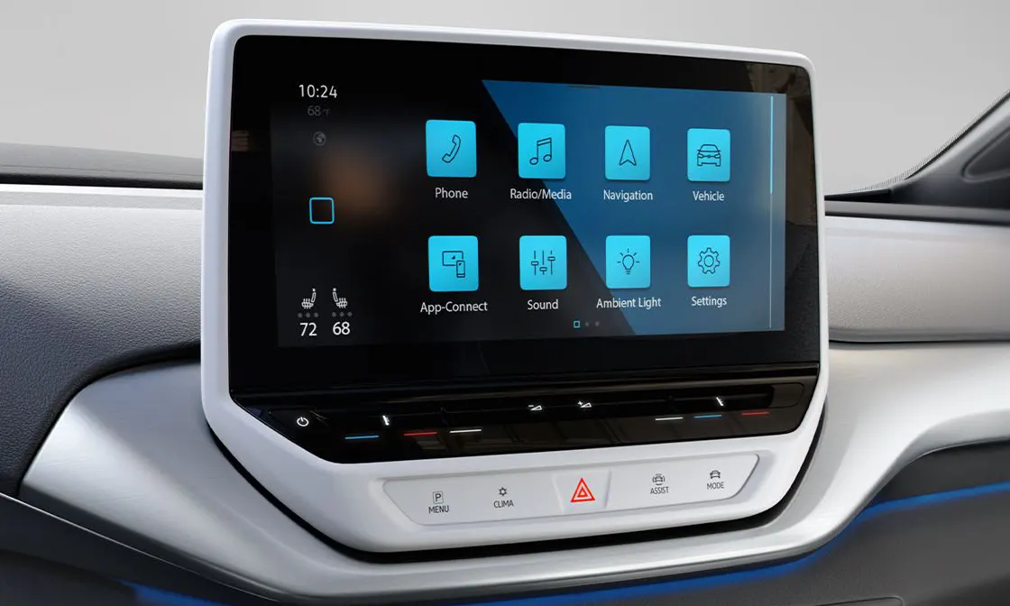 2022 Volkswagen ID.4 Close up of 12 inch touchscreen display