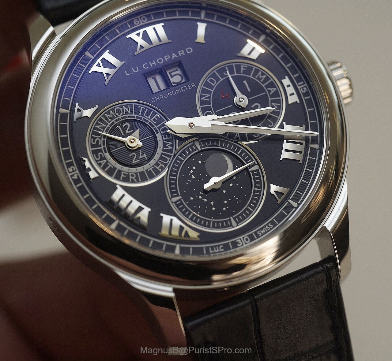 Chopard L.U.C Perpetual Chronograph Watch In Platinum With Blue