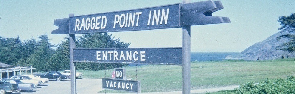 old photo of Ragged Point Inn sign