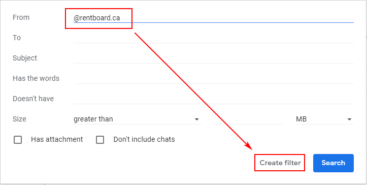 Gmail filter settings