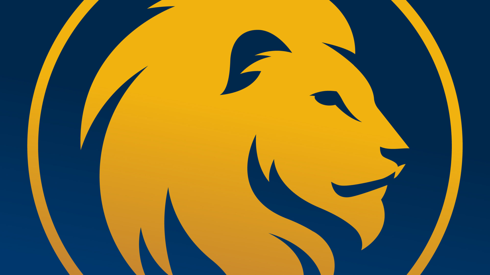 Gold lion Head icon with blue background.