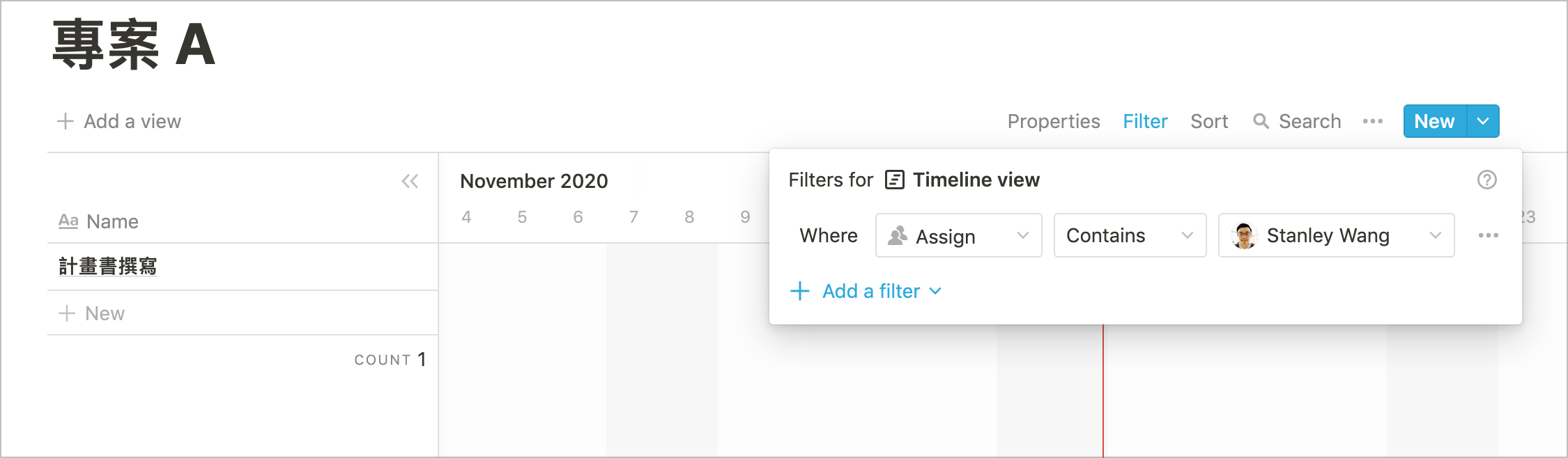 notion timeline view filter