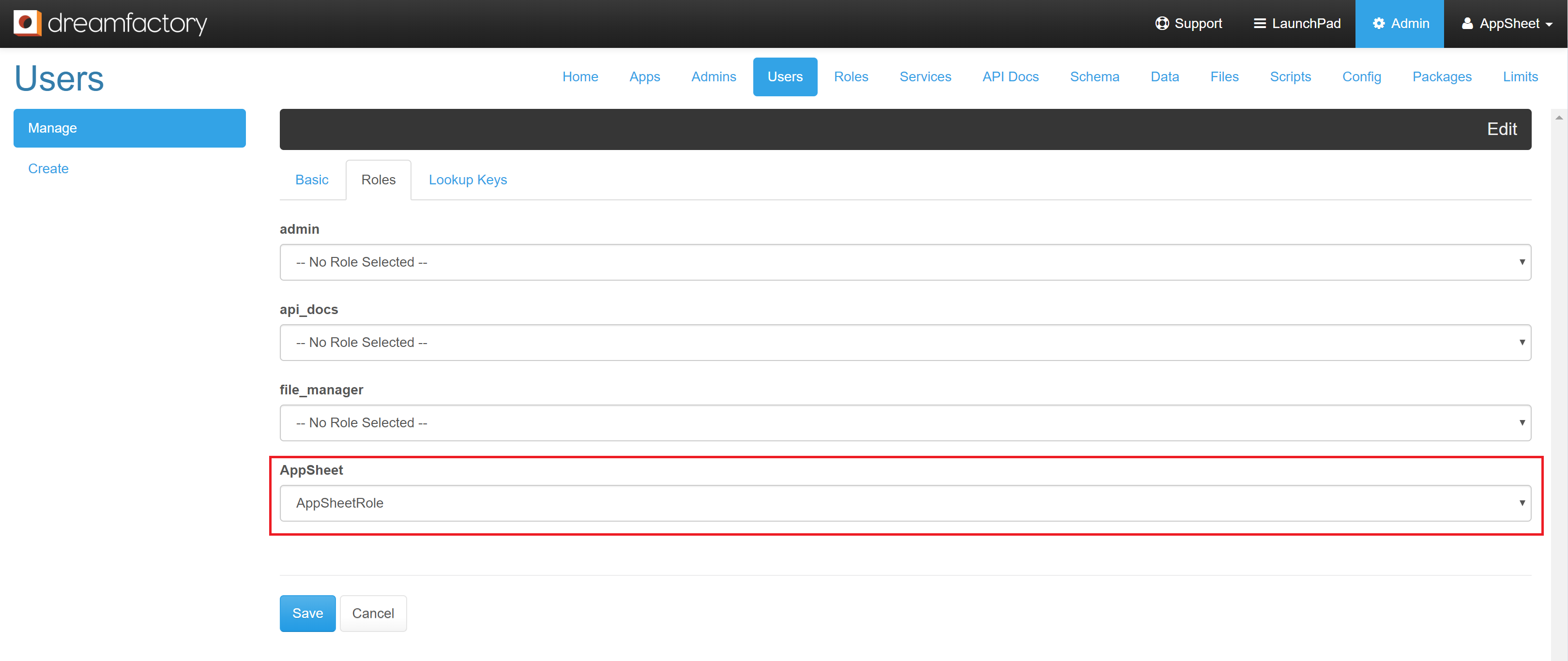Verify that AppSheet has been correctly registered in your DreamFactory instance