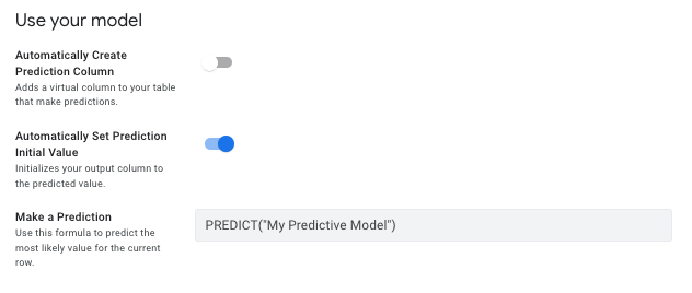 Use your model section of the Predictive Model configuration