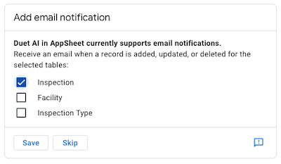 Add email notifications dialog
