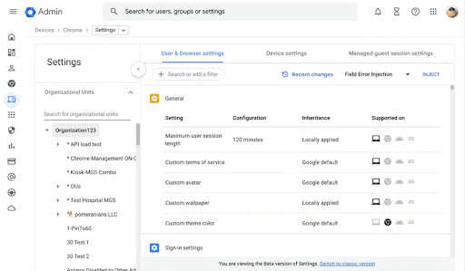 Enhanced settings page