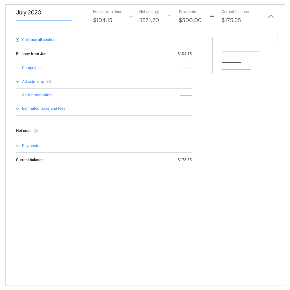 An animated GIF demonstrating how to expand various sections of the billing summary page.